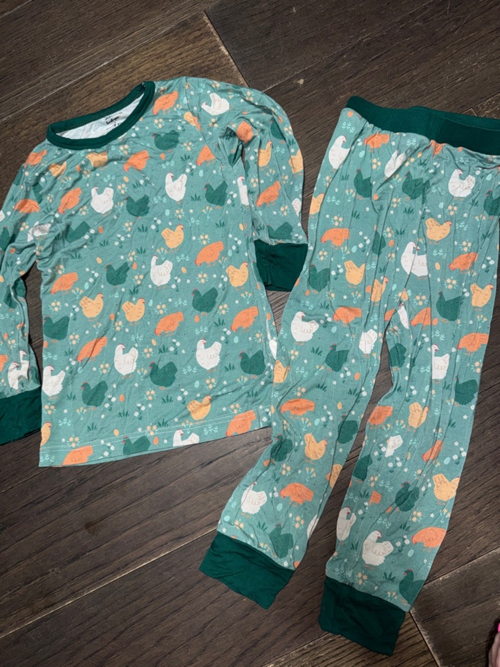Kids Green Chicken Print Bamboo Pajama Set